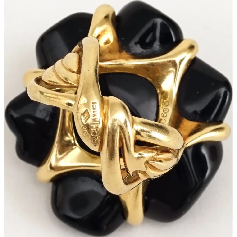 CHANEL Camellia Onyx Ring K18 Yellow Gold Ring Size 4.5 - Picture 10 of 10